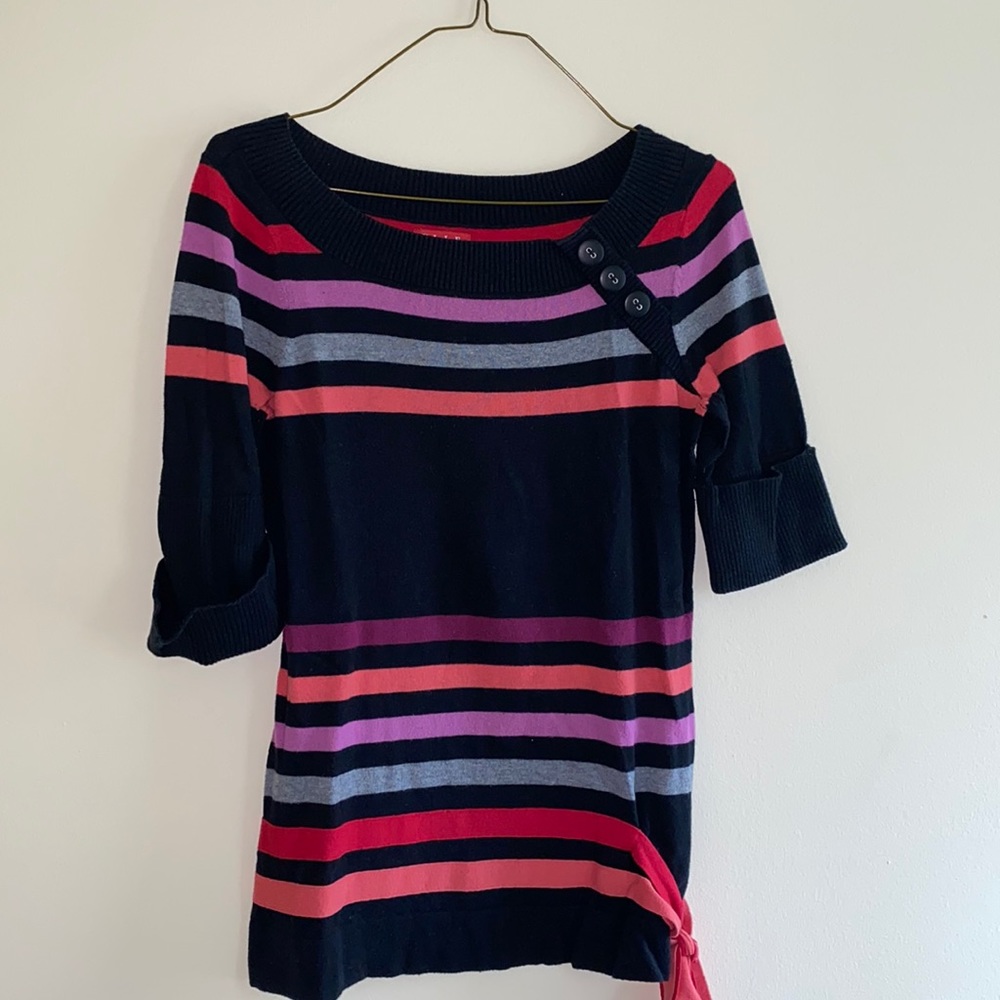 Color block stripe top with sleeve and faux wrap